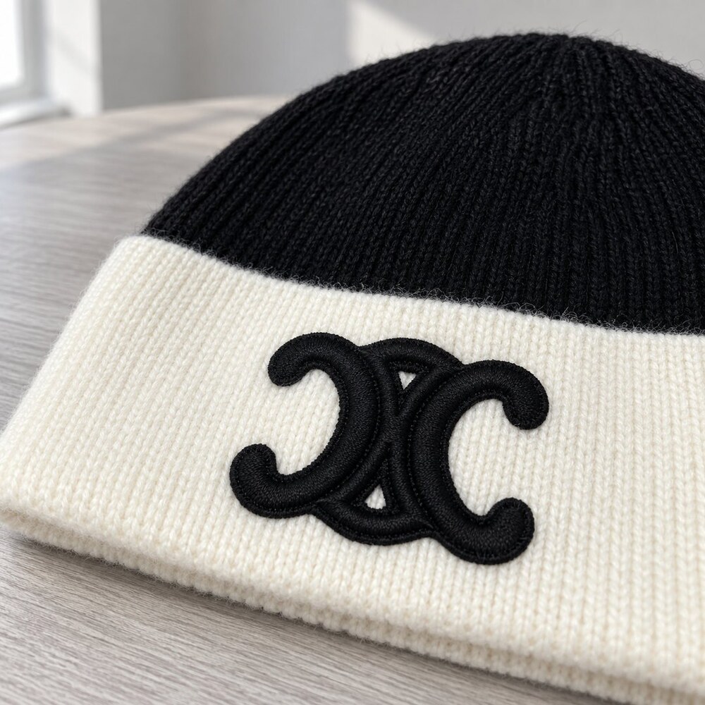 CELINE Triomphe Two Tone Knit Beanie - Picture 5 of 6
